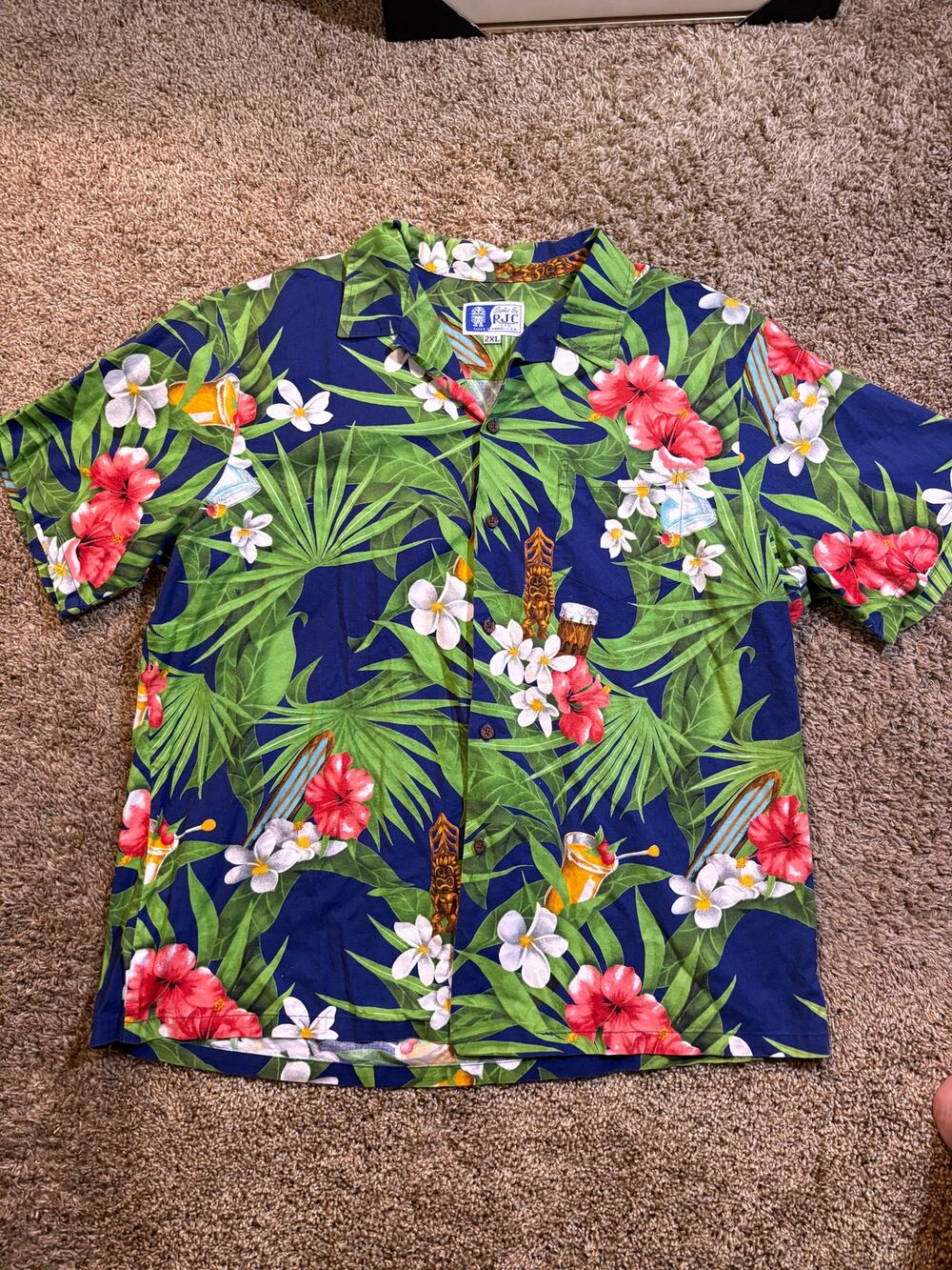 Vintage Styled By RJC Made In USA Hawaiian Shirt Mens Size XXL Blue